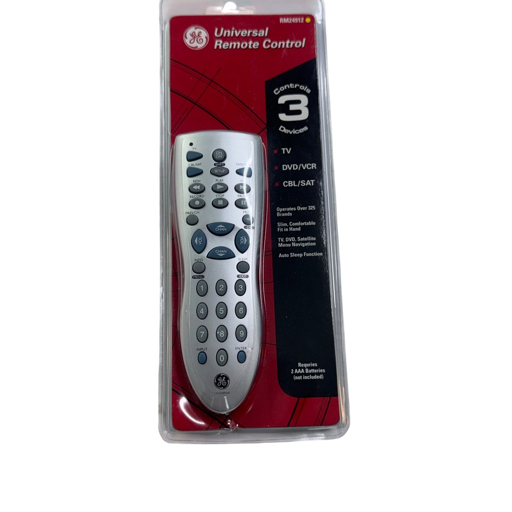 GE Universal Remote Control 3 Device TV DVD VCR Cable Satellite Silver RM24912